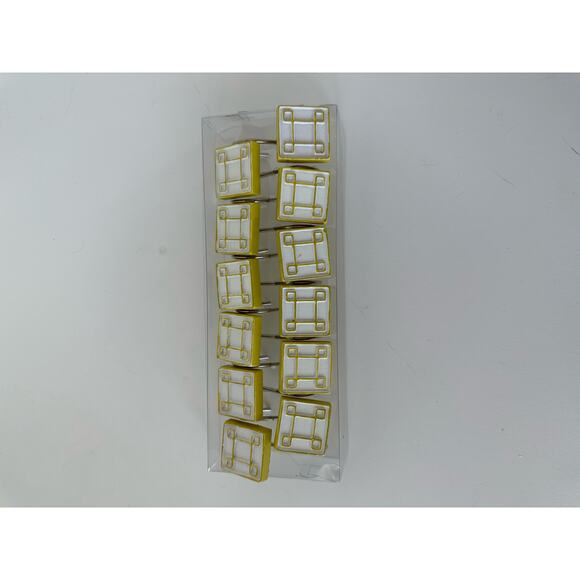 Shower Curtain Rings Hooks, geometric yellow & white, set of 12 - Picture 3 of 6